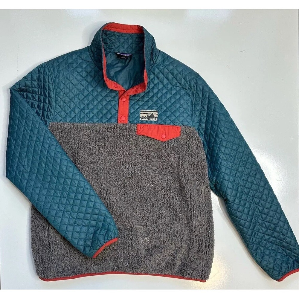 Patagonia Mixed Snap-T Pullover Fleece Women Large Blue Coat Jacket 50395